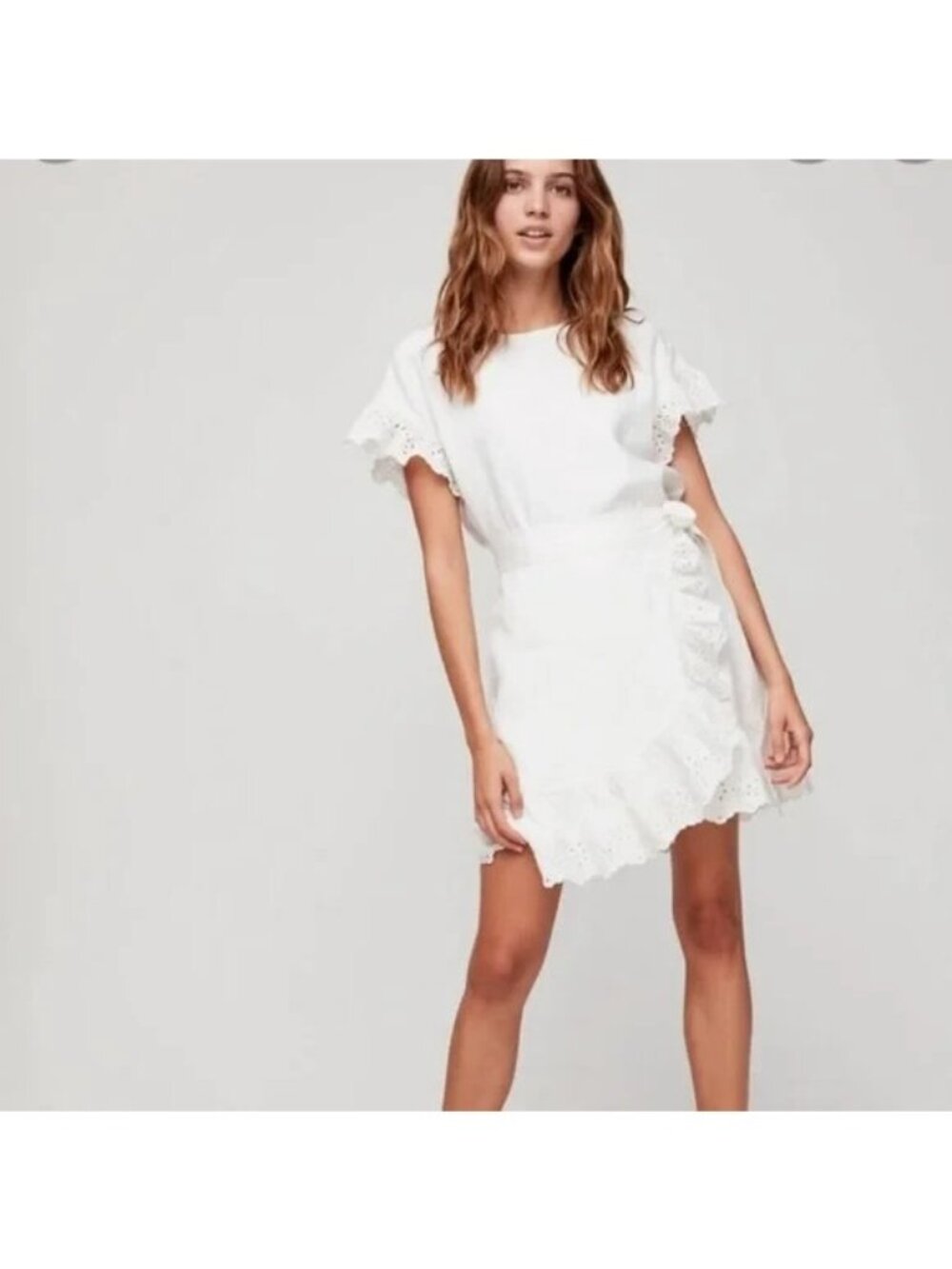 NWT Aritzia Wilfred La Boheme White Ruffled Ninette Linen wrap dress sz XXS